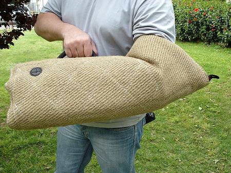 Puppy sleeve made of strong yet safe for your dog or puppy jute material. Good for both - left and right arm