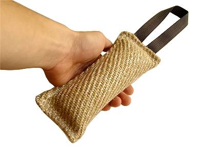 Dog bite tug made of jute with 1 handle