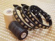 Set of 3 Handcrafted Black Leather Dog Collars For Medium And Large Breeds In 3 Exclusive Designs