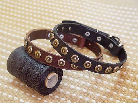 dog collar,  handcrafted, Leather Dog Collar For Medium And Large Breeds With Doted Brass Circles