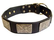 Handcrafted Leather Dog Collar For Large and Medium Breeds With Vintage Massive Plates