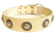silver conchos dog collar - Handcrafted Leather Dog Collar For Large and Medium Breeds With Silver Conchos
