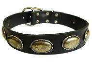 Handcrafted Leather Dog Collar For Large and Medium Breeds With Vintage Oval Plates