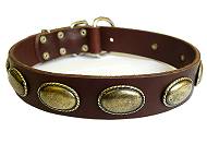 Handcrafted Leather Dog Collar For Large and Medium Breeds With Vintage Oval Plates