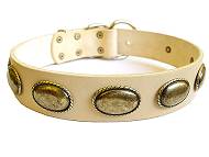 Handcrafted Leather Dog Collar For Large and Medium Breeds With Vintage Oval Plates