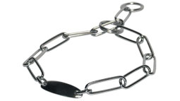 Fur Saver Dog Collar Steel Chromium Plated Width 3  MM With Plate (long links,1 welded ring, 1 split ring + plate)