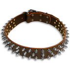 3 Rows Leather Spiked Dog Collar 