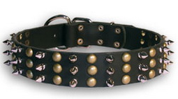 3 Rows Leather Spiked and Studded Dog Collar 