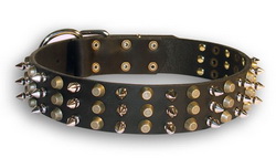 3 Rows Leather Spiked and Studded Dog Collar 