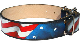 Hand painted by our artists leather dog collar - American Pride - product code c77