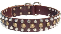 3 Rows Leather Spiked and Studded Dog Collar 