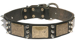 Handcrafted Leather Dog Collar For Large and Medium Breeds With Vintage Massive Plates