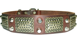 Handcrafted Leather Dog Collar For Large and Medium Breeds With Vintage Massive Plates