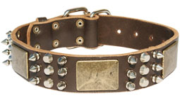 Handcrafted Leather Dog Collar For Large and Medium Breeds With Vintage Massive Plates