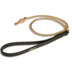 L101HS - Exclusive Gold plated HS  (Herm Sprenger) dog leash with leather handle (Made in Germany)
