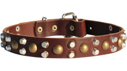 S56 (3cm)- 3 Rows Leather Dog Collar with Pyramids and Studs S56 (3cm)- 3 Rows Leather Dog Collar with Pyramids and Studs