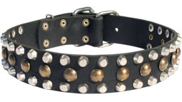 3 Rows Leather Dog Collar with Pyramids and Studs 3 Rows Leather Dog Collar with Pyramids and Studs