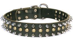 30%Discount-S60 - 2 rows spikes+1 row old brass small studs leather dog collar