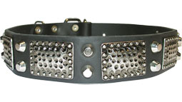 New Gorgeous War Dog Leather Dog Collar - C85+ (old nickel massive plates +2 nickel pyramids)