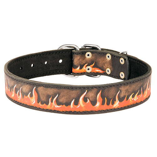 Hand painted by our artists leather dog collar - FLAMES* - product code c79* Hand painted by our artists leather dog collar - FLAMES* - product code c79*
