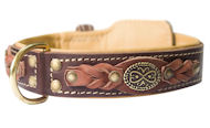 New Brown Nappa Padded Hand Made Leather Dog Collar - Exclusive Design- code C43