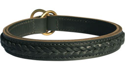 Thick and Wide Leather Choke Dog Collar with Stitched Braid Thick and Wide Leather Choke Dog Collar with Stitched Braid