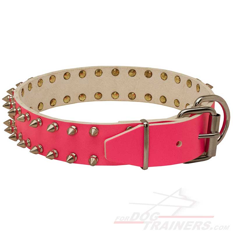 Purchase now Pink Leather Dog Collar with spikes