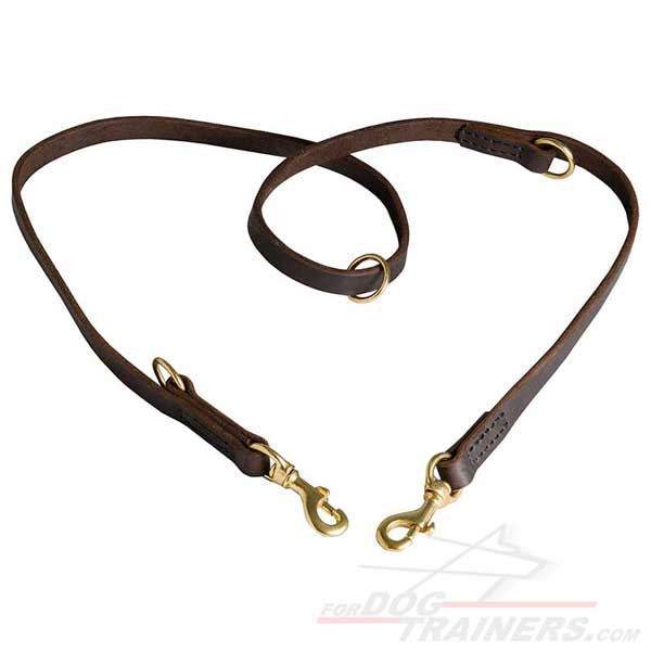 Training dog leash made of leather two length adjustable