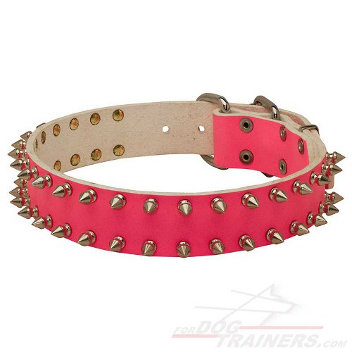 Purchase now Pink Leather Dog Collar with spikes