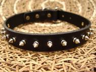 Black Leather Spiked Dog Collar - s33 Black Leather Spiked Dog Collar - s33