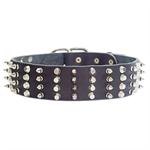 4 Rows - half spikes and half pyramids 2 inches extra wide Leather Studded Dog Collar - S90