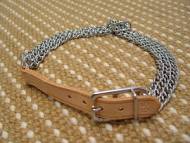 Triple Row Collar With 6 Inch Long Leather Strap In Natural Color HS Dog Collar
