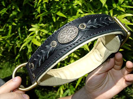 Royal Nappa Padded Hand Made Leather Dog Collar - Fashion Exclusive Design - code  C43_2