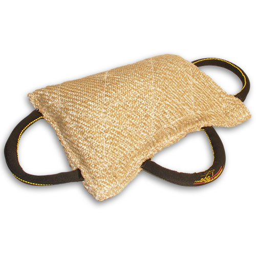 Dog bite pad made of jute with 3 handles