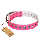 "Pink Faerie" FDT Artisan Trendy Leather Dog Collar with Old Silver-like Plated Decorations 1 1/2 inch (40 mm) Wide "Pink Faerie" FDT Artisan Trendy Leather Dog Collar with Old Silver-like Plated Decorations 1 1/2 inch (40 mm) Wide