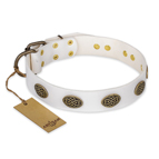 "Lovely Lace" FDT Artisan White Leather Dog Collar with Old Bronze Look Ovals "Lovely Lace" FDT Artisan White Leather Dog Collar with Old Bronze Look Ovals