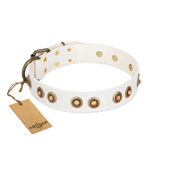 "Moonlit Stroll" White FDT Artisan Leather Dog Collar with Antique Decorations "Moonlit Stroll" White FDT Artisan Leather Dog Collar with Antique Decorations