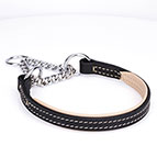 ‘Maximum Comfort’ Nappa Padded Leather Choke Collar with Chrome-plated Chain for Large Dogs - 4/5 inch (25 mm) wide ‘Maximum Comfort’ Nappa Padded Leather Choke Collar with Chrome-plated Chain for Large Dogs - 4/5 inch (25 mm) wide