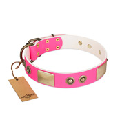 "Pink Splash" FDT Artisan Soft Leather Dog Collar with Bronze-like Plates and Medallions "Pink Splash" FDT Artisan Soft Leather Dog Collar with Bronze-like Plates and Medallions
