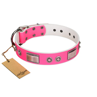 "Lady's Whim" FDT Artisan Pink Leather Dog Collar with Plates and Spiked Studs "Lady's Whim" FDT Artisan Pink Leather Dog Collar with Plates and Spiked Studs