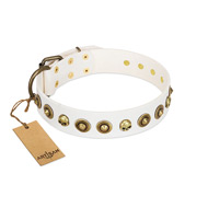 "Wondrous Venture" FDT Artisan White Leather Dog Collar with Skulls and Brooches "Wondrous Venture" FDT Artisan White Leather Dog Collar with Skulls and Brooches