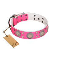 "Sunny Star" Designer Handmade FDT Artisan Pink Leather Dog Collar "Sunny Star" Designer Handmade FDT Artisan Pink Leather Dog Collar