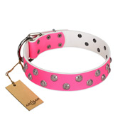 "Pink Daisy" Designer Handmade FDT Artisan Pink Leather Dog Collar "Pink Daisy" Designer Handmade FDT Artisan Pink Leather Dog Collar