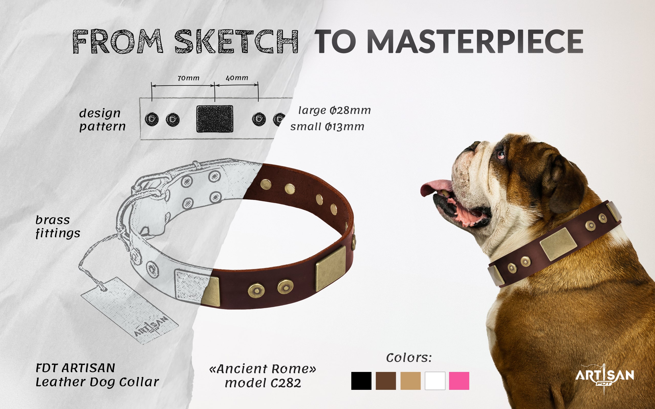 Strong leather dog collar with buckle and D-ring