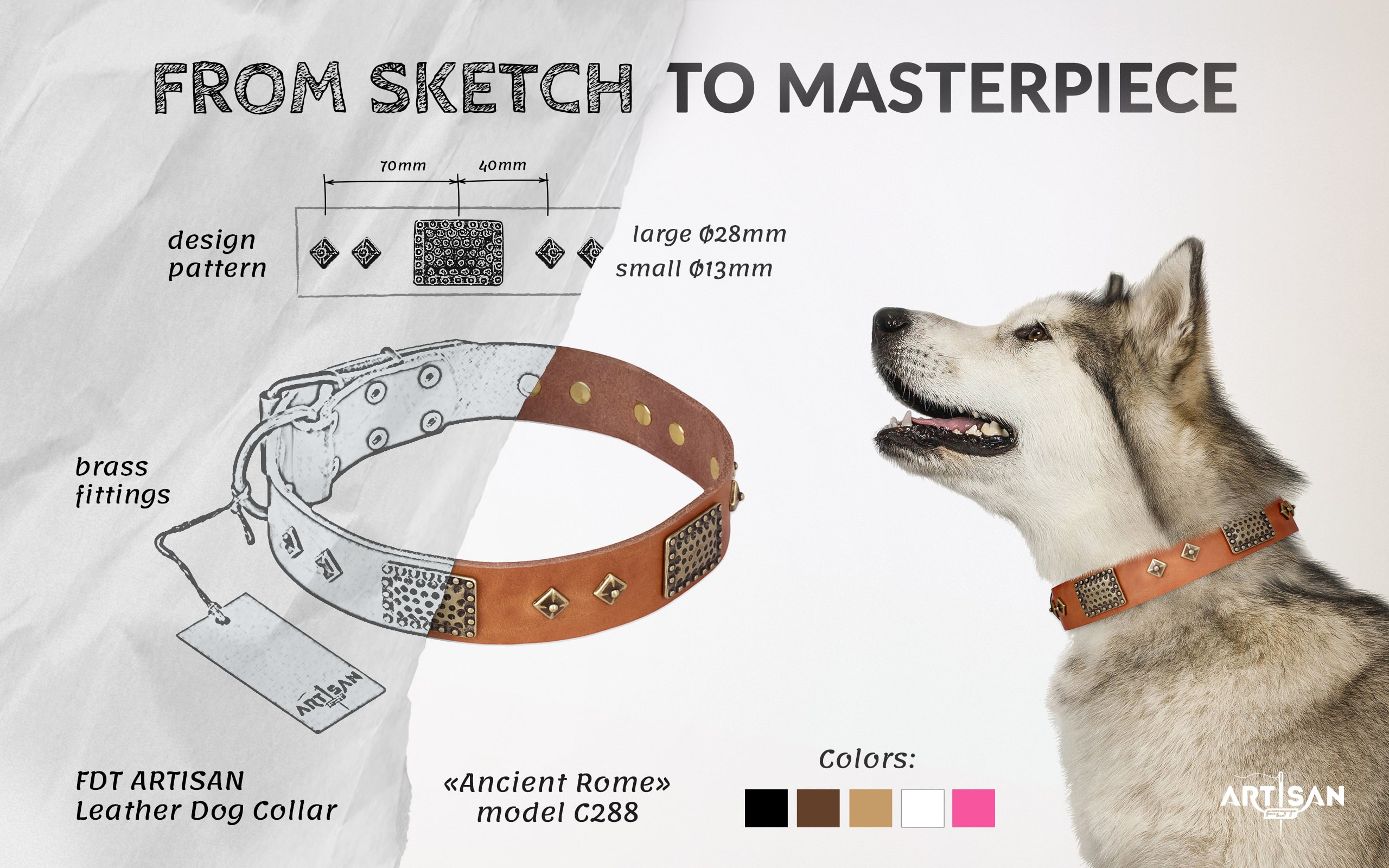 Strong leather dog collar with buckle and D-ring