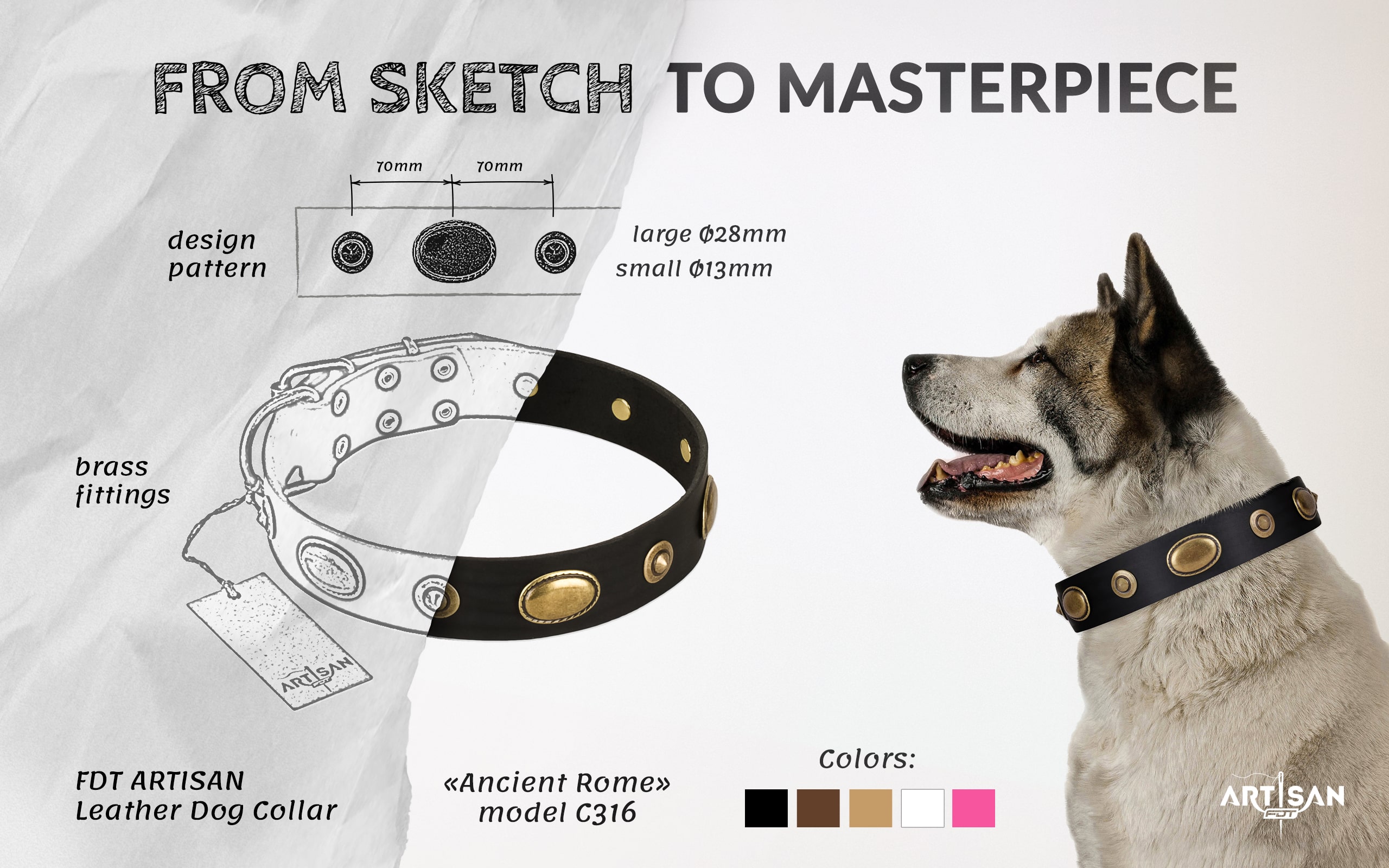 Strong leather dog collar with buckle and D-ring