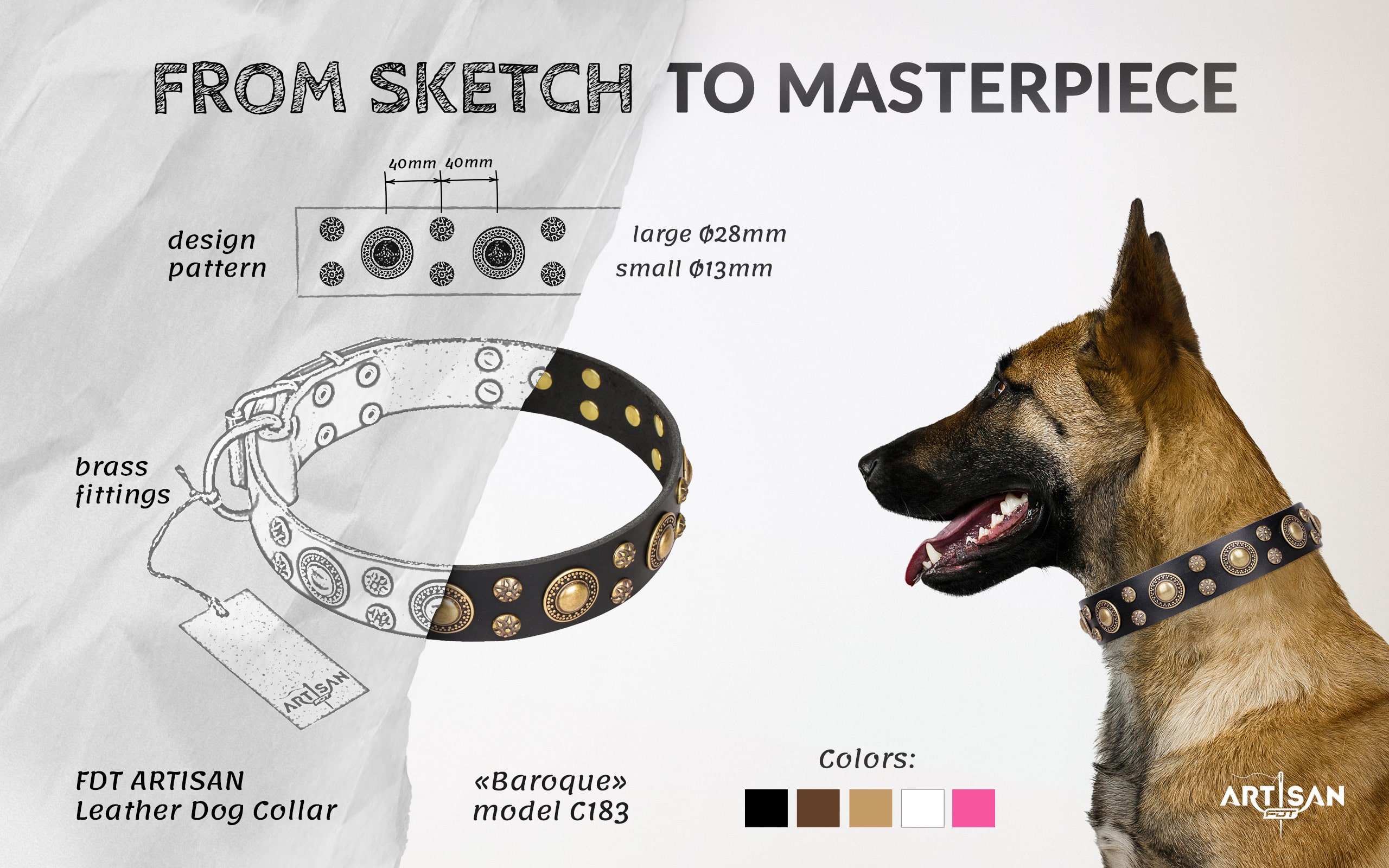 Strong leather dog collar with buckle and D-ring