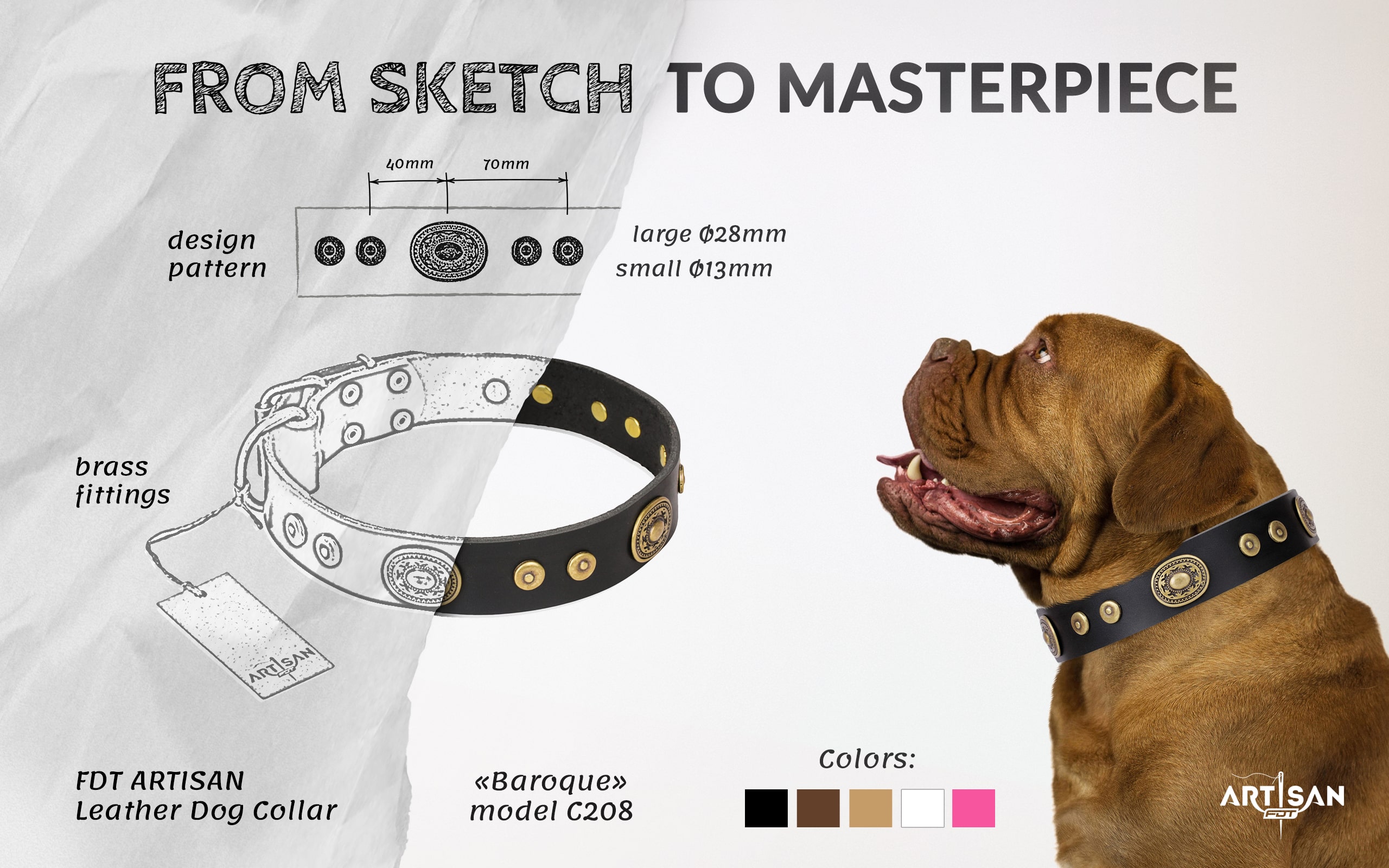 Strong leather dog collar with buckle and D-ring