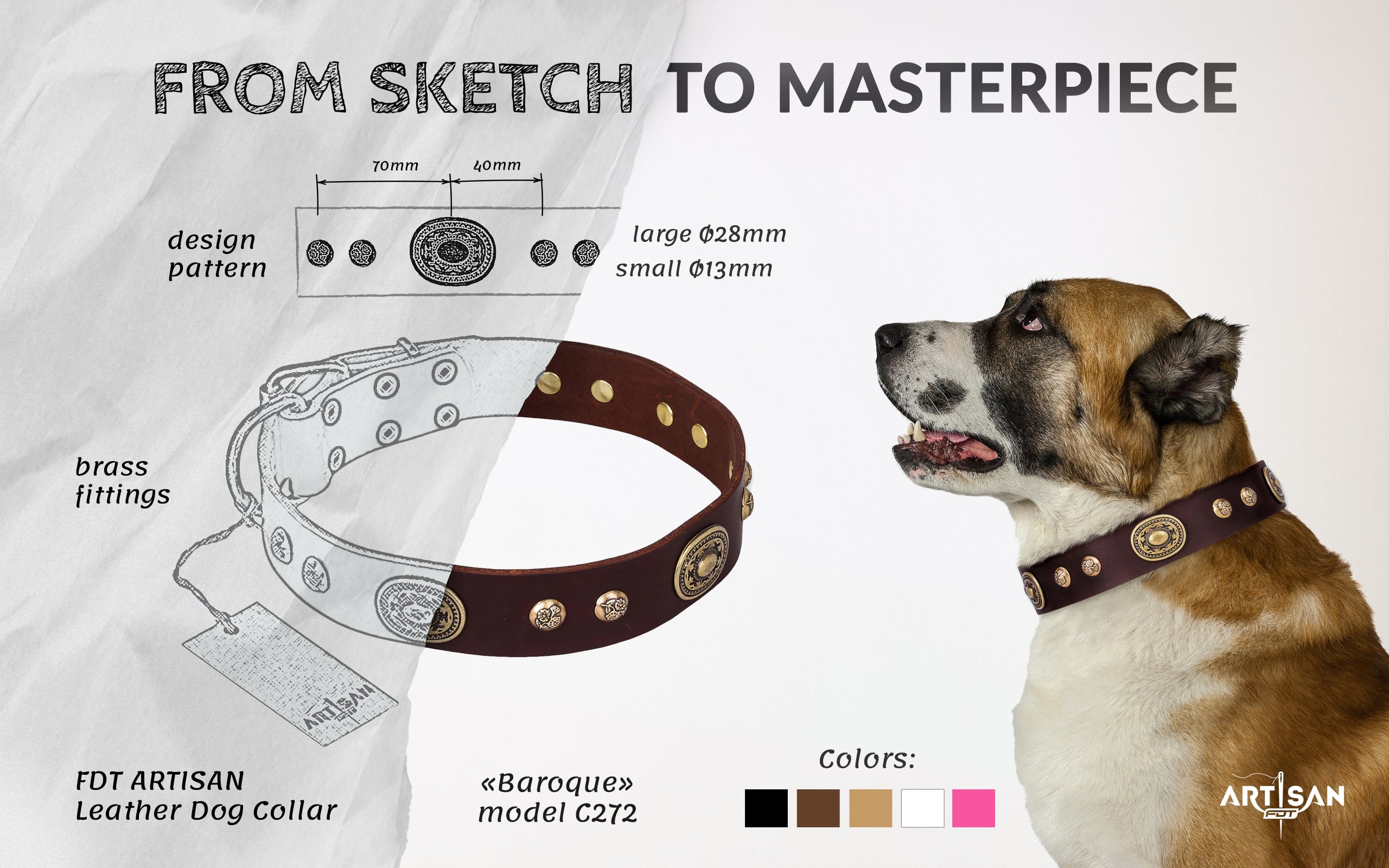 Strong leather dog collar with buckle and D-ring