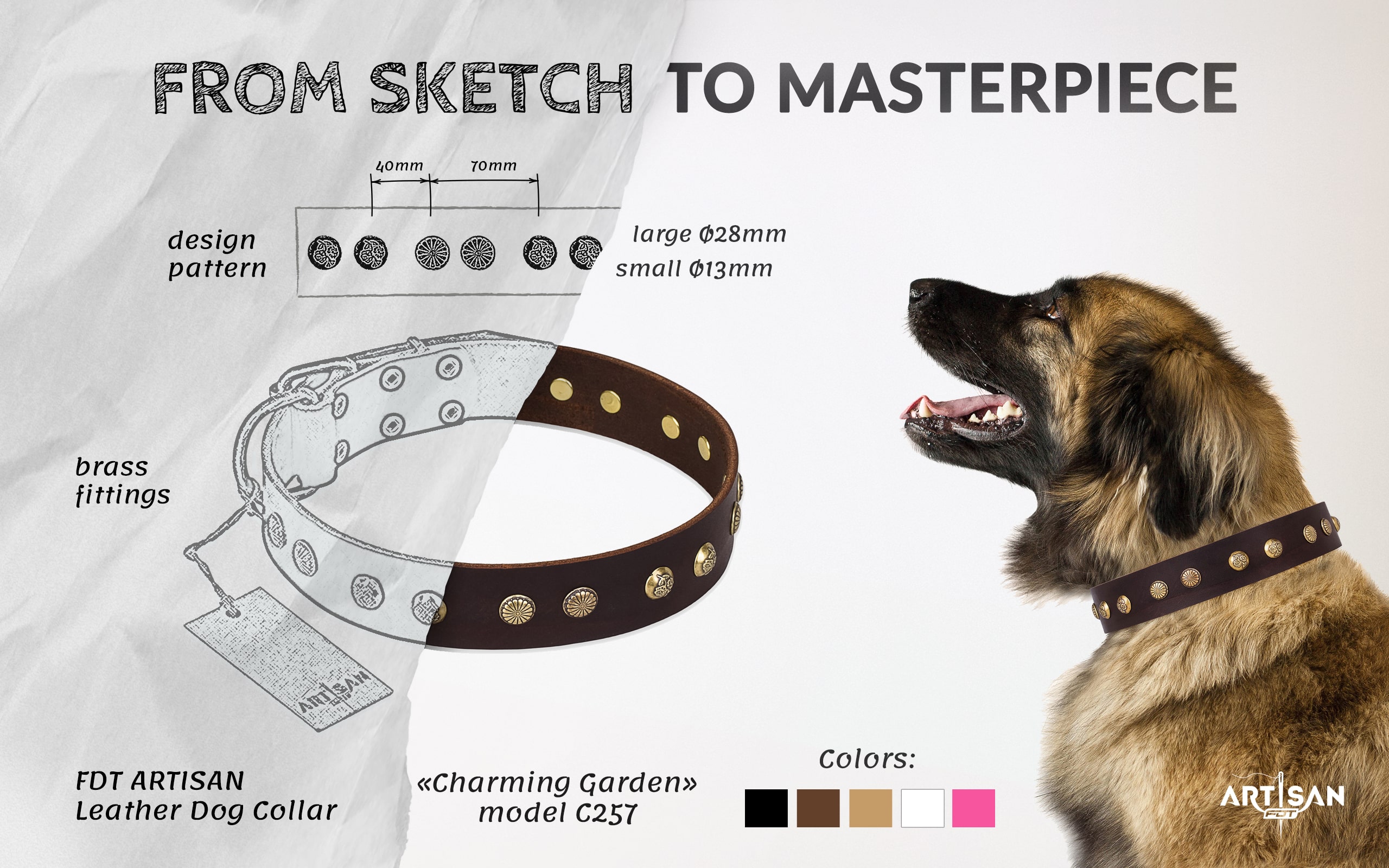 Strong leather dog collar with buckle and D-ring